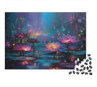 Colorful Lotus Jigsaw Puzzles Light Rising in The Pond Challenge Toy Educational Games Home Decoration for Adults& Teenager Age 14 Years Up 1000pcs (75x50cm)