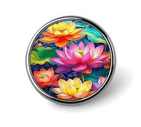 Colorful Lotus Lapel Pin Brooches Round Fashion Brooch Pin Cute Button Badges Alloy Button Pins Enamel Pins Metal Pinback for Hat Shirt Clothing Bags