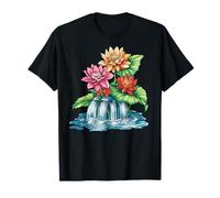 Colorful Lotus Waterfall Botanical Tranquil Scene T-Shirt