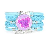 Colorful,Love,Butterfly,Fault,Art,Adjustable,Leather,Braided,Bracelet Blue