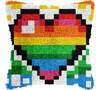 Colorful Love Heart Latch Hook Kits for Adults Kids Beginners Valentine Latch Hook Pillow Kit Pre-Printed Latch Hook Rug Kits Cross-Stitch Cushion for Home Sofa Decoration 17x17 in. Craft Gift