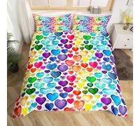 Colorful Love Heart Pattern Bedding Set,Rainbow Heart Duvet Cover 200X200 for Kids Boys Girls Bedroom Decor,Abstract Art Design Quilt Cover with Zipper Closure Double