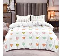 Colorful Love Heart Pattern Duvet Cover 135X200,Japanese Cartoon Love Bedding Set for Kids Girls Women,Cute Kawaii Soft Microfiber Quilt Cover Easy Care Single