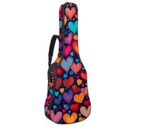 Colorful Love Hearts Seamless Guitar Bag, Padded Acoustic Guitar Case Backpack with Adjustable Shoulder Strap Pockets