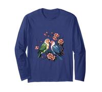 Colorful Lovebirds on Floral Branch Wildlife Nature Art Long Sleeve T-Shirt
