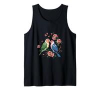 Colorful Lovebirds on Floral Branch Wildlife Nature Art Tank Top