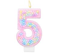 Colorful Macaron Fifth Birthday Candles, Sweet Theme Cake Topper Cute Pink 5th Number Candles for Kids Girls Birthday Baby Shower Weddings Party Decorations (Number 5)