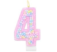 Colorful Macaron Forth Birthday Candles, Sweet Theme Cake Topper Cute Pink 4th Number Candles for Kids Girls Birthday Baby Shower Weddings Party Decorations (Number 4)