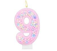 Colorful Macaron Ninth Birthday Candles, Sweet Theme Cake Topper Cute Pink 9th Number Candles for Kids Girls Birthday Baby Shower Weddings Party Decorations (Number 9)