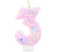 Colorful Macaron Third Birthday Candles, Sweet Theme Cake Topper Cute Pink 3rd Number Candles for Kids Girls Birthday Baby Shower Weddings Party Decorations (Number 3)
