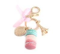 Walfront Colorful Macaroon Keychain Cute Alloy Eiffel Tower Keyring Bag Pendant Car Charm Decoration Purse Handbag Accessories Cake Shaped Key Chain for Women(Green)