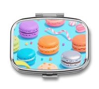 Colorful Macaroons Square Pill Case Travel Pill Organizer Portable Small Pill Box 2 Compartments Metal Medicine Box Sealed Pill Container Vitamins Medicine Organizer