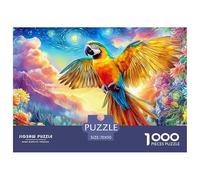 Colorful Macaw Flies by Flowers Under Starry Sky 1000 Piece Jigsaw Puzzle Parrot for Boys, Girls, Men & Women 70x50cm/1000pcs