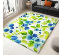 Colorful Machine Washable Rugs 120 x 170 cm, Cartoon Green Leaves Fruit Blueberry Area Rug Low Pile Anti-Slip Carpet with Print for Living Room Bedroom Home Office Indoor