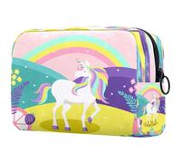 Colorful Magic World Background with Unicorn Cosmetic Bag for Women, Travel Toiletries Bags Large Makeup Handy Pouch Organiser Bag with Zipper