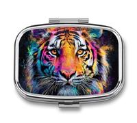 Colorful Majestic Tiger Wild Animal Pill Box 2 Compartment Portable Medicine Pill Case Travel Pill Organizer for Pocket Purse