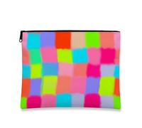 Colorful Makeup Bag, Neon Bright Square Pattern Cosmetic Travel Pouch for Women, Portable Small Canvas Zipper Organizer, Fun Festival Gifts for Skincare, Summer Essentials, neon, 7x9 Inch