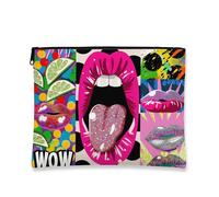 Colorful Makeup Bag, Pop Art Lips Design Cosmetic Travel Pouch for Women, Portable Small Canvas Zipper Organizer, Fun Gift Toiletry Bag for Festivals, Peach, 7x9 Inch