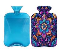 Colorful Mandala Ethnic Flower Hot Water Bottle with Cover, 2L Hot Water Bag for Pain Relief, Neck Soft and Shoulder, Hand Feet Warmer, Hot and Cold Compress for Adult Kids
