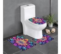 Colorful Mandala Flower 3 Piece Bathroom Rugs Set | It is made of soft absorbent flannel with a non-slip backing,it suitable for use in the shower area, beside the bathtub,