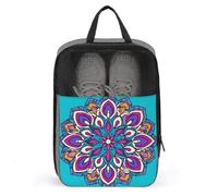 Colorful Mandala Flower on Blue Shoe Bag for Travel Daily Use Anti-dust Storage Carrier Golf Shoe Pouch