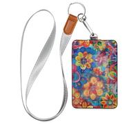 Colorful Mandala Flowers id Card Badge Holder with Lanyard and 3-Card Capacity Security Card Holder for Staffs Officers Students Doctors Employees