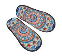Colorful Mandala Slippers for Women Men Ethnic Flower Non-Slip House Slippers Indoor Comfy Fuzzy Footwear Memory Foam Bedroom Travel Shoes M
