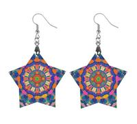Colorful Mandala Wooden Earrings for Women, Vintage Elegant Wood Jewelry, Lightweight Earrings for Wedding, Party, Everyday Jewelry Gift, Circular, Wood, wood