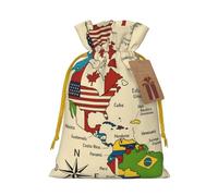 Colorful Map Of Americas Coun Drawstring Gift Bags Small Item Treats Wrapping Storage Bags Christmas Birthday Party Holiday