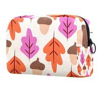 Colorful Maple Leaf & Acorn Pattern Cosmetic Bag for Women, Travel Toiletries Bags Large Makeup Handy Pouch Organiser Bag with Zipper