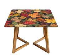 Colorful Maple Leaf Square Tablecloth with Elastic Edgs Autumn Fitted Table Cover Waterproof Topper Cap for Dining Wedding Party Picnic 100cm