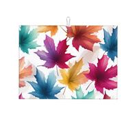Colorful Maple Leaves Dish Drying Mat Absorbent Draining Board Pad for Kitchen Counter Fall Autumnn Leaf Coffee Mat Dishes Drainer Protector with Hanging Loop 18 x 24 Inch