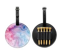 Colorful Marble Art Printed Golf Tee Pouch Bag, PU Leather Tees Holder Ball Pocket Gifts for Golfer Men Women, Black