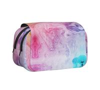 Colorful Marble Pastel Blue Purple Flip-Top Double-Layer Pencil Case,Large Capacity (Holds 50 Pens/Pencis),Full-Print Durable Polyester School Office Supplies