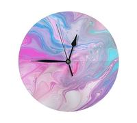 Colorful Marble Pastel Pink Blue Purple Print Round Wall Clock Non-Ticking Digital Silent Large Wall Clock for Office Kitchen Living Room Bedroom Classroom