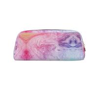 Colorful Marble Pastel Pink Blue Purple Printed Multifunctional Leather Zipper Pencil Case, Suitable for School, Office and Travel