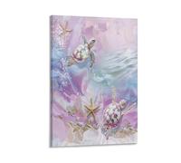Colorful Marble Turtle Canvas Wall Art, Natural Animal Starfish Ocean Texture Painting Print on Textured Canvas, Wall Poster Artwork for Living Room Bedroom Office Decor Frame 12x18inch(30x45cm)