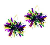 Colorful Mardi Gras Carnival Hoop Earrings for Women Purple Yellow Green Sparkly Pom Pom Ball Firework Tassel Lightweight Dangle Drop Earrings for Festival Parade Holiday Fashion Jewelry Gifts, Big