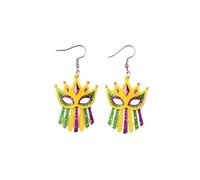 Colorful Mardi Gras Dangle Earrings for Women Glitter Purple Green Gold Carnival Hat Crown Earrings Holiday Jewelry Mardi Gras Carnival Gifts, Zinc, No Gemstone