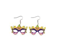 Colorful Mardi Gras Dangle Earrings for Women Glitter Purple Green Gold Carnival Hat Crown Earrings Holiday Jewelry Mardi Gras Carnival Gifts, Zinc, No Gemstone