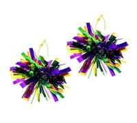 Colorful Mardi Gras Earrings Sparkly Firework Pom Pom Ball Hoop Earrings Headband Exaggerated Round Circle Tassel Earring for Women Carnival Party Parade Jewelry, Resin, No Gemstone