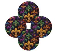 Colorful Mardi Gras Fleur De Lis Round Placemats Set of 4 Heat Resistant Table Mats Washable Fabric Dining Placemats Non Slip Table Decor for Kitchen Dining Room Party Wedding Holiday