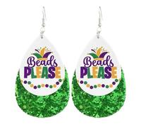 Colorful Mardi Gras Leather Dangle Earrings for Women Layered Shining Mardi Gras Theme Teardrop Earrings Lightweight Mask Hat Crown Drop Earrings Carnival Parades Party Holiday Jewelry Gifts, Leather