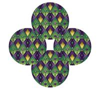 Colorful Mardi Gras Plaid Round Placemats Set of 4 Heat Resistant Table Mats Washable Fabric Dining Placemats Non Slip Table Decor for Kitchen Dining Room Party Wedding Holiday