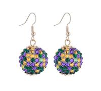 Colorful Mardi Gras Rhinestones Crystal Ball Earrings Sparkly Fireball Disco Ball Pave Bead Drop Dangle Earrings for Women Carnival Party Parade Jewelry, Rhinestone, No Gemstone
