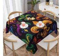 Colorful Mardi Gras Square Tablecloth 145x145 cm Fleur De Lis Table Clothes Indoor Outdoor Washable Table Covers for Kitchen Wedding Restaurant Buffet Party Decor