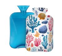 Colorful Marine Life Coral Hot Water Bottle with Cover, 2L Large Capacity Hot Water Bag for Hot Cold Compress, Hand Feet Warmer, Neck Shoulder Pain Relief