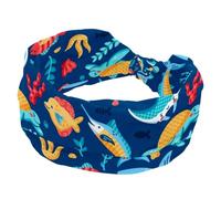 Colorful Marine Life Sharksturtle Fish Wide Headbands for Women, Non Slip Workout Headband, Elastic Hair Bands, Sweat Yoga Hairband, Knotted Head Wraps for Girl Ladies