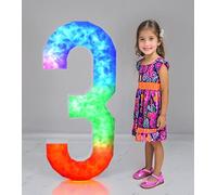 Colorful Marquee Number 3, 4 FT Large Mosaic Numbers Light Up with Multicolor Options and Diverse Flashing Patterns, Plastic Foam Board Set for Birthdays Weddings, Baby Anniversaries Party Décor
