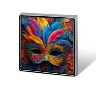 Colorful Masquerade Mask with Feathers Swirls Unisex Brooches & Pins Square Lightweight Lapel Badge Jewelry for Clothing Shawl Hat